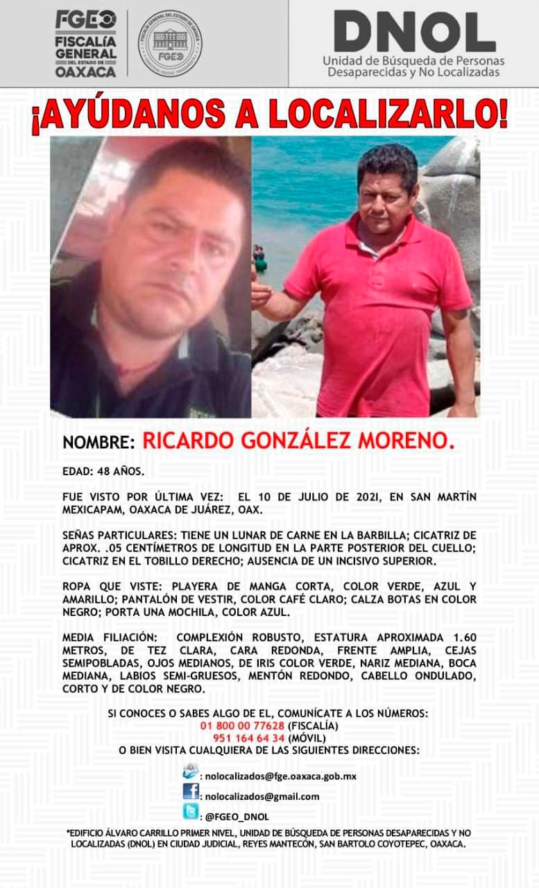 Ricardo desapareció en San Martín Mexicapan.