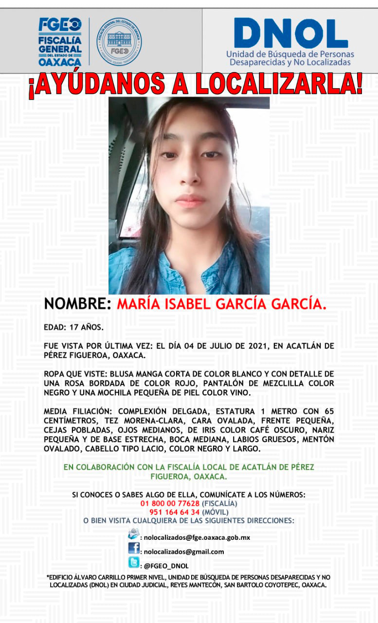 María Isabel tiene 17 años de edad.