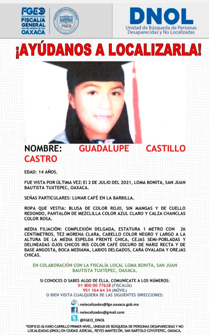 Guadalupe tiene 14 años de edad