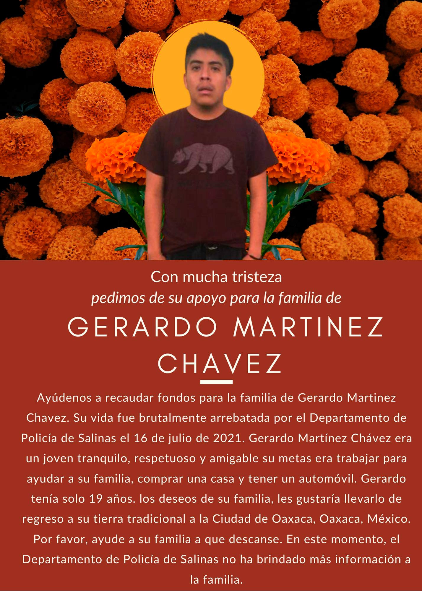Organizaciones de migrantes han pedido ayuda para recaudar fondos para el funeral de Gerardo.