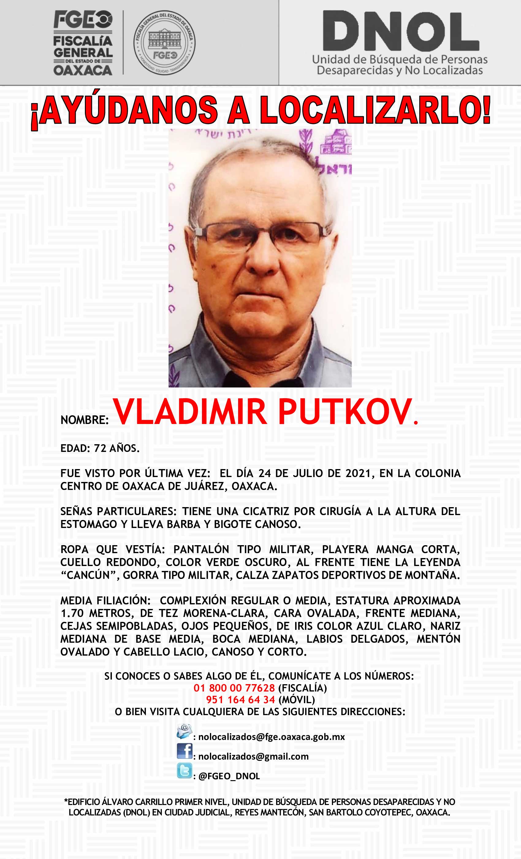 Vladimir tiene 72 años de edad.