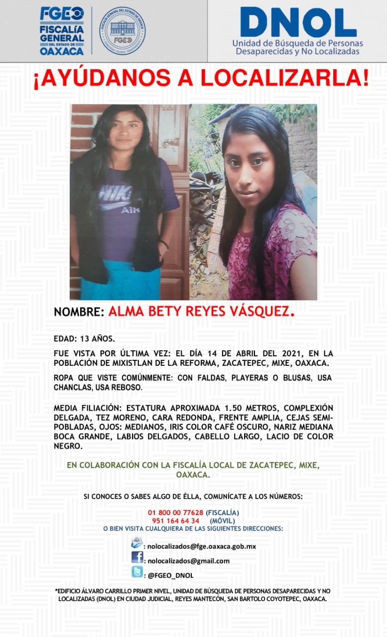 Alma Bety Reyes Vásquez tiene 13 años de edad.