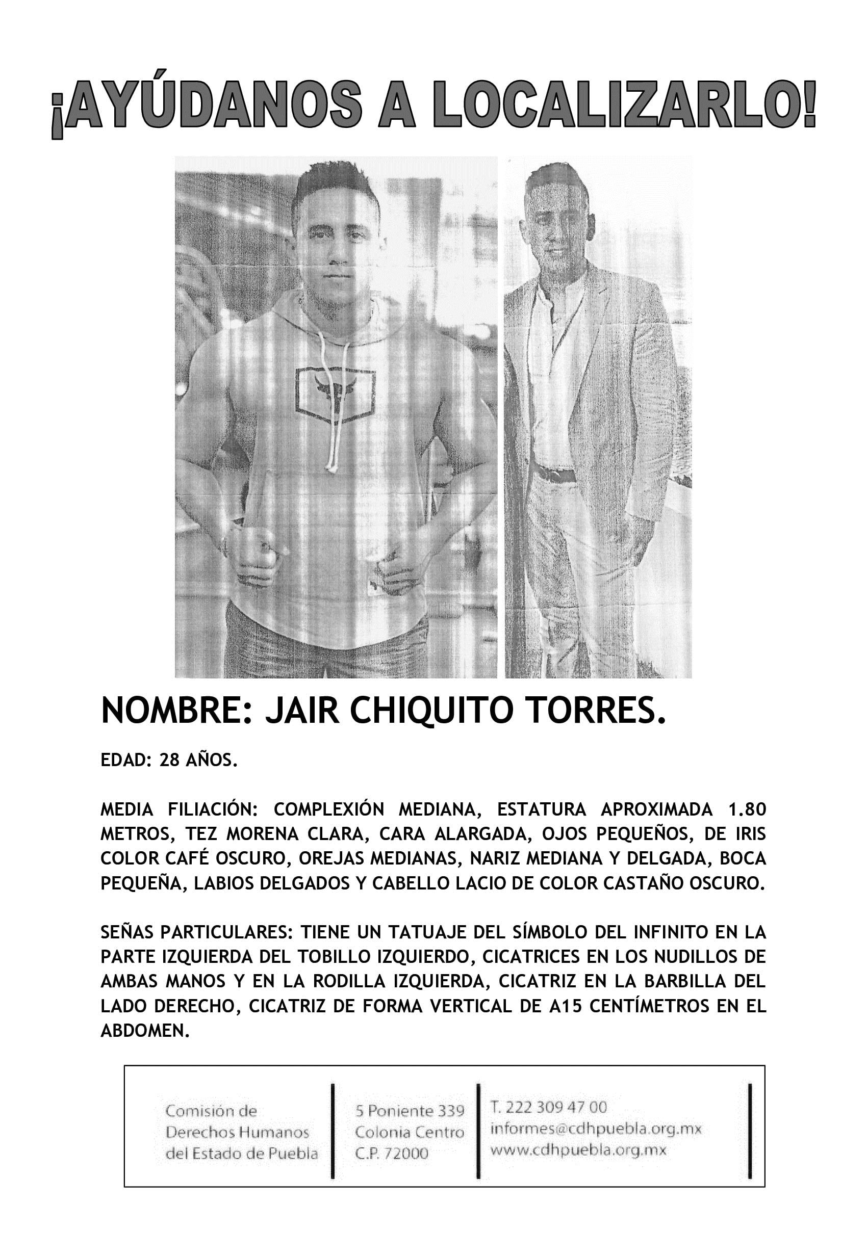 Jair fue visto por última vez en la ciudad de Puebla de los Ángeles.