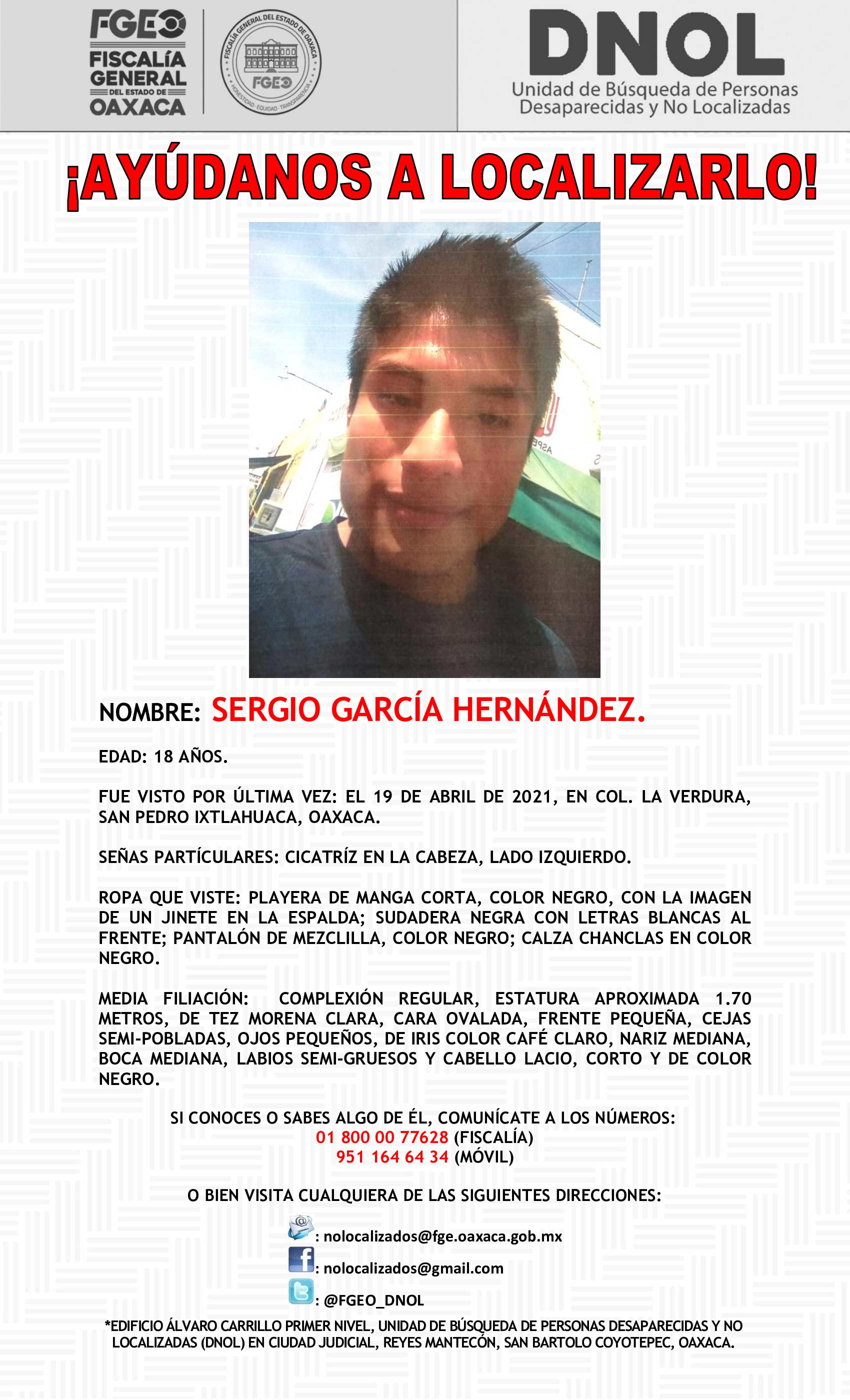 Sergio García Hernández tiene 18 años de edad.