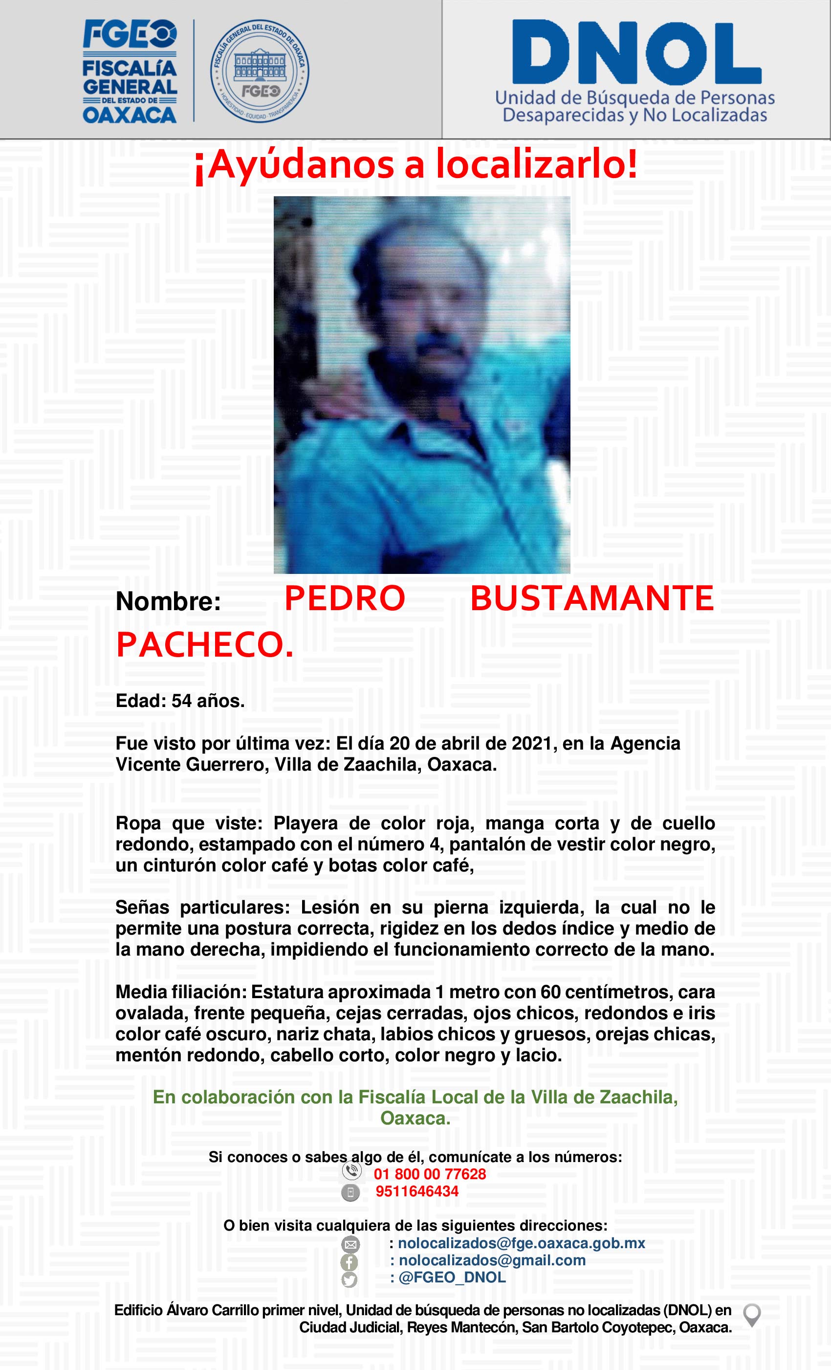 Pedro tiene 54 años de edad.