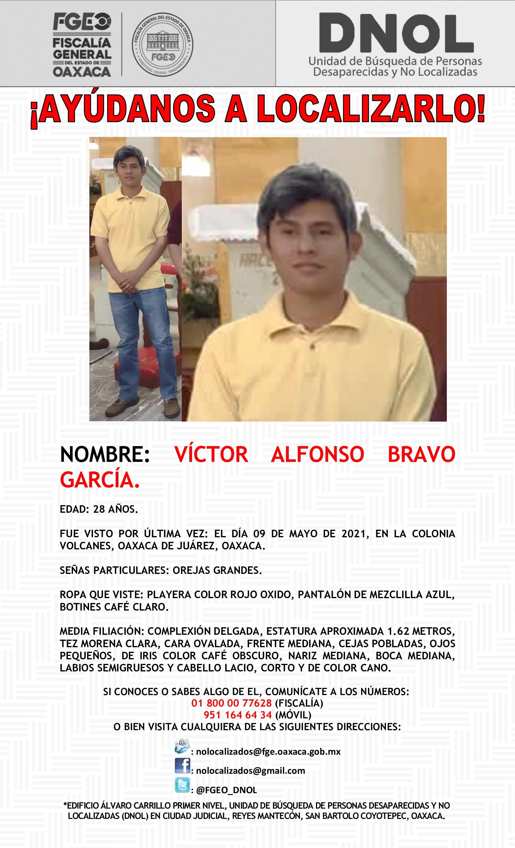Víctor Alfonso fue visto por última vez el 9 de mayo en la colonia Volcanes.