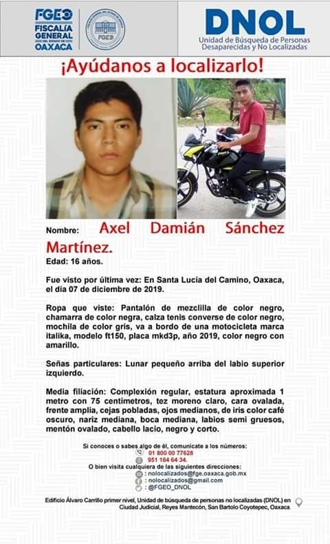 Axel Damián fue visto por última vez en Santa Lucía del Camino.