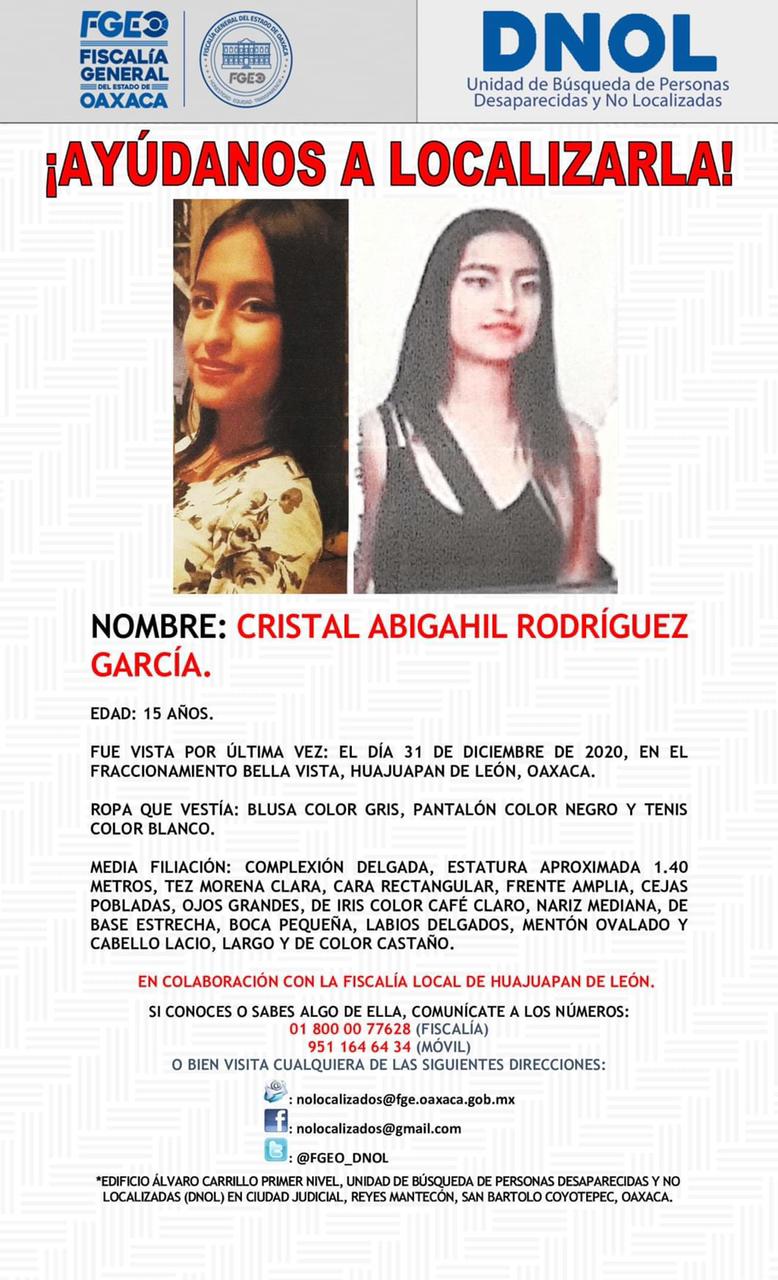 Cristal Abigahil tiene 15 años de edad.