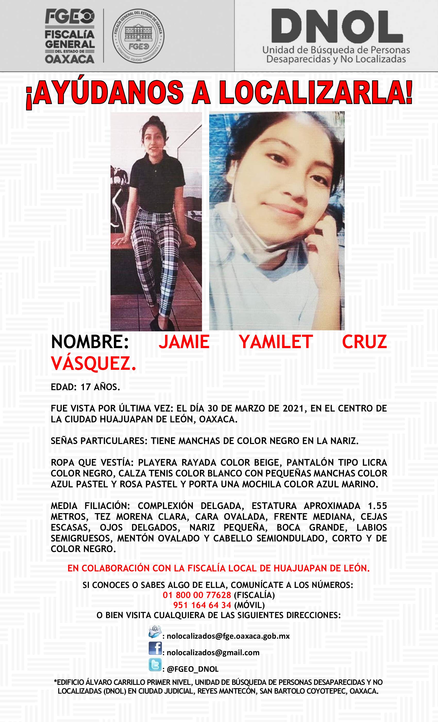 amie Yamilet Cruz Vázquez fue vista por última vez el 30 de marzo.