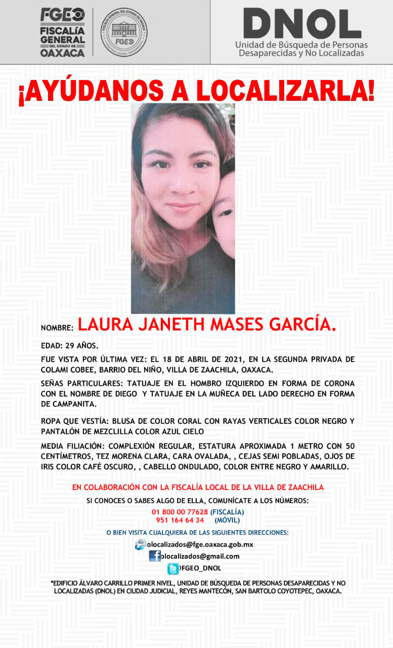 Laura Janeth fue vista por última vez el 18 de abril.