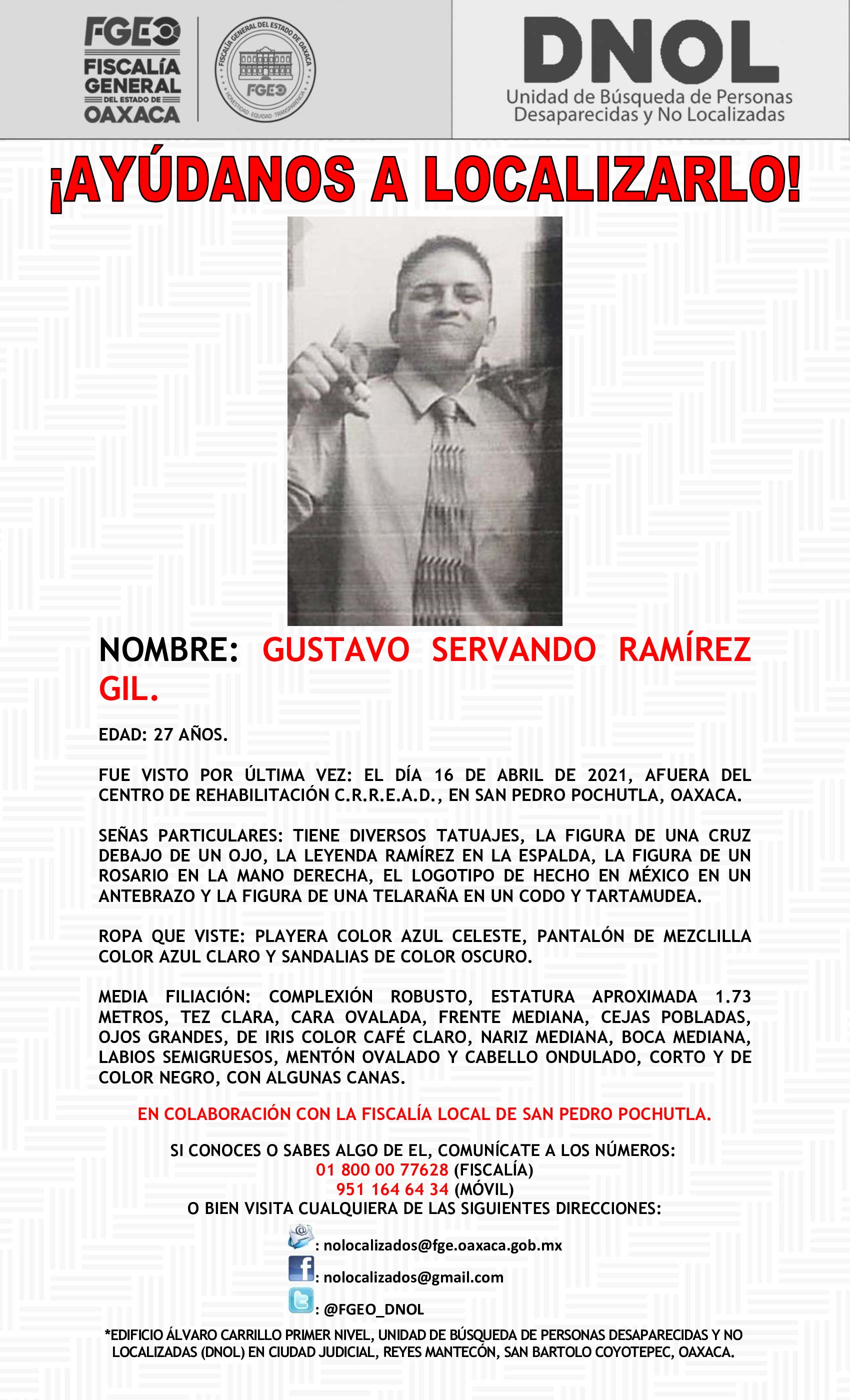 Gustavo desapareció en San Pedro Pochutla.