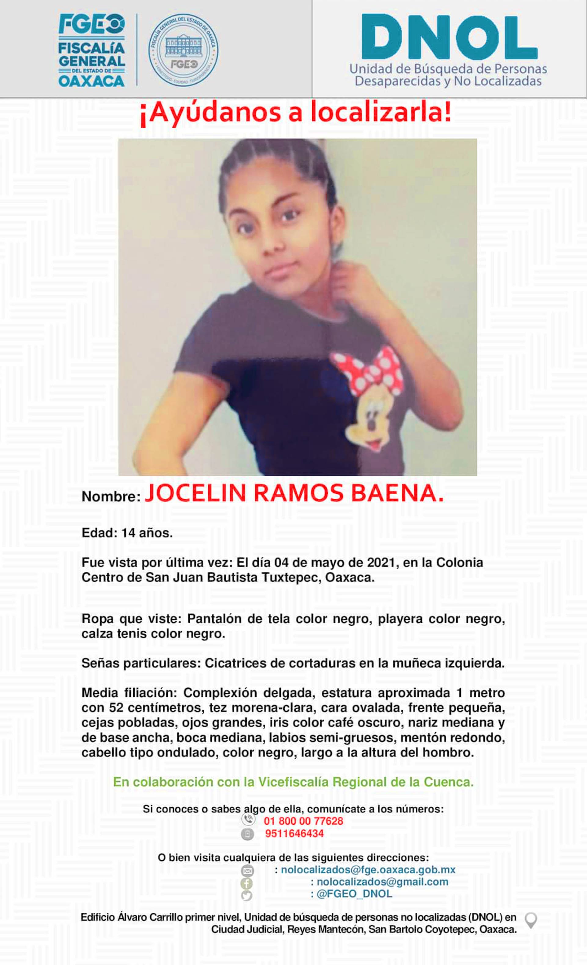 Jocelin fue vista por última vez el 4 de mayo.