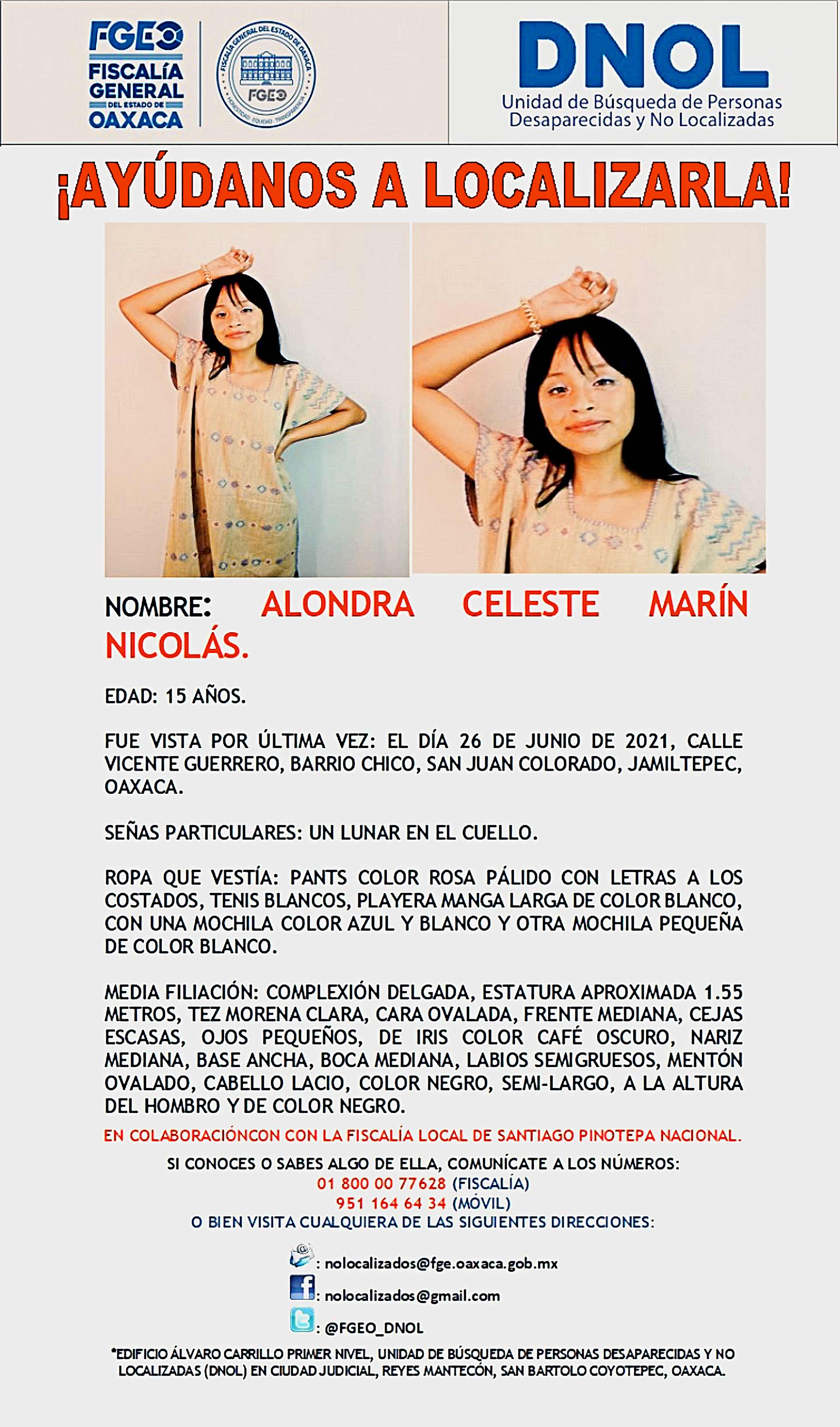 Alondra Celeste fue vista por última ocasión el 26 de junio.