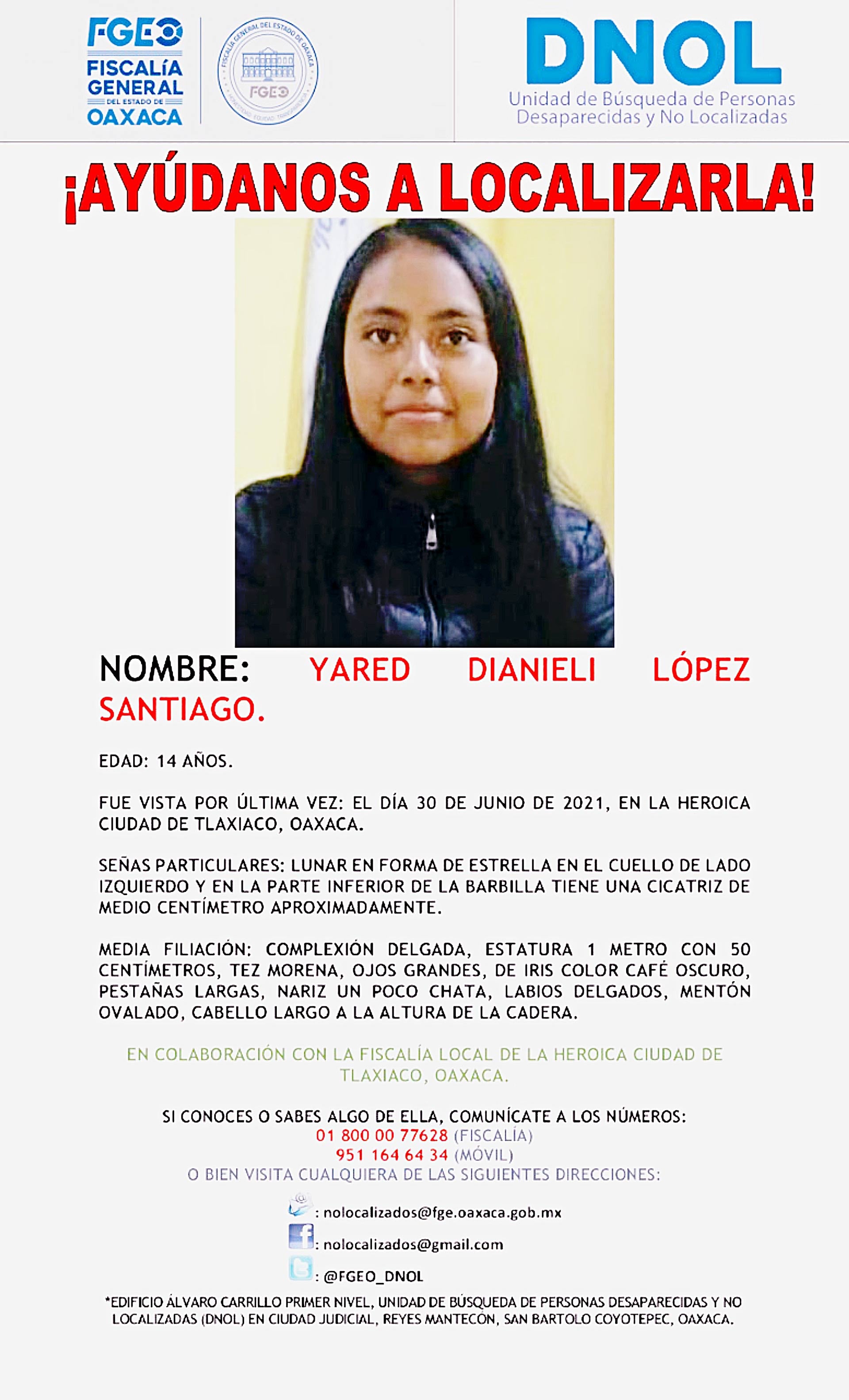 Yareth Danieli tiene 14 años de edad.