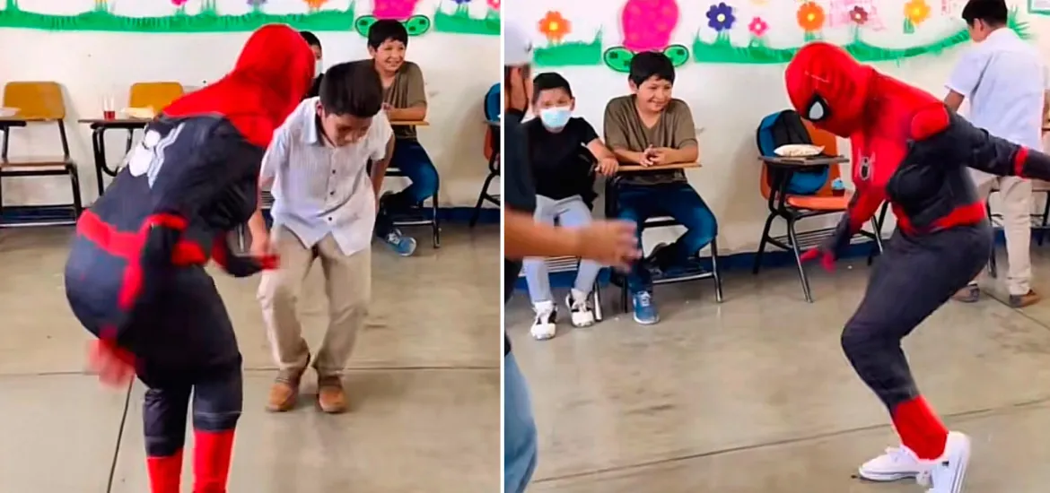 Se viraliza maestra disfrazada de spiderman bailando cumbia | NVI Noticias